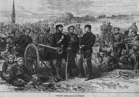 1863年左右，西人报纸上淮军炮队的图片。这是中国历史上第一支真正意义上的炮兵部队。