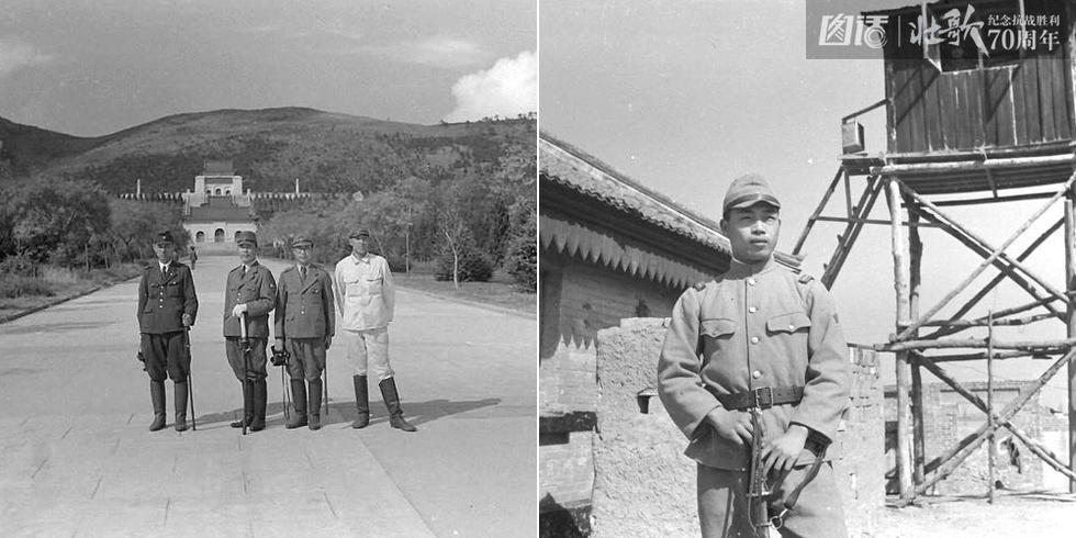 左图为南京中山陵，日本军官；右图为河南新乡附近，警备兵。