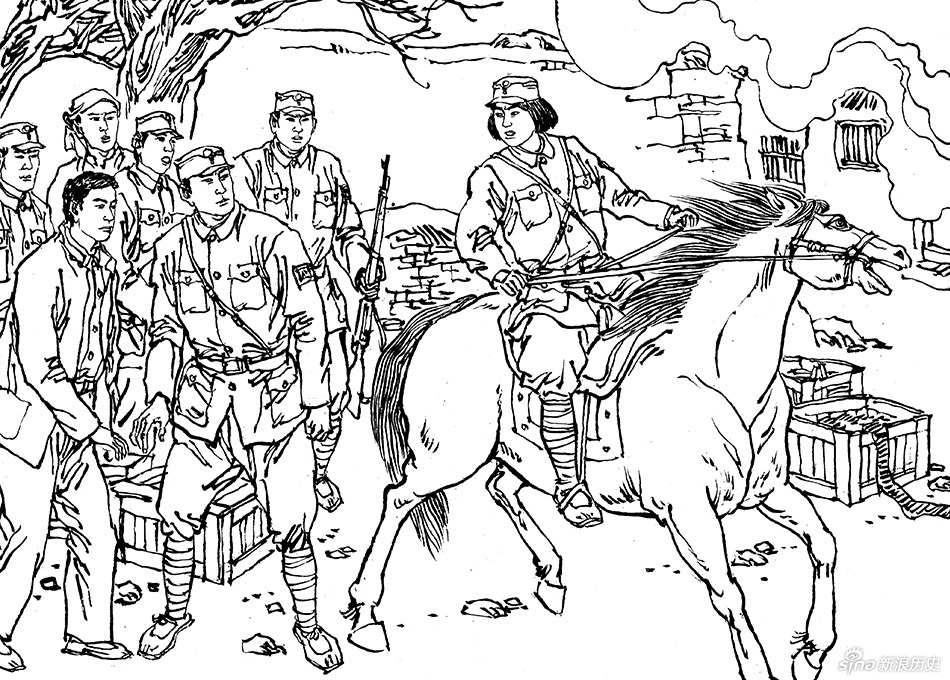 大家决定，骑兵连向反方向攻打，吸引敌人注意。李林不顾已有3个月的身孕，跨上坐骑，毅然担当指挥重任。